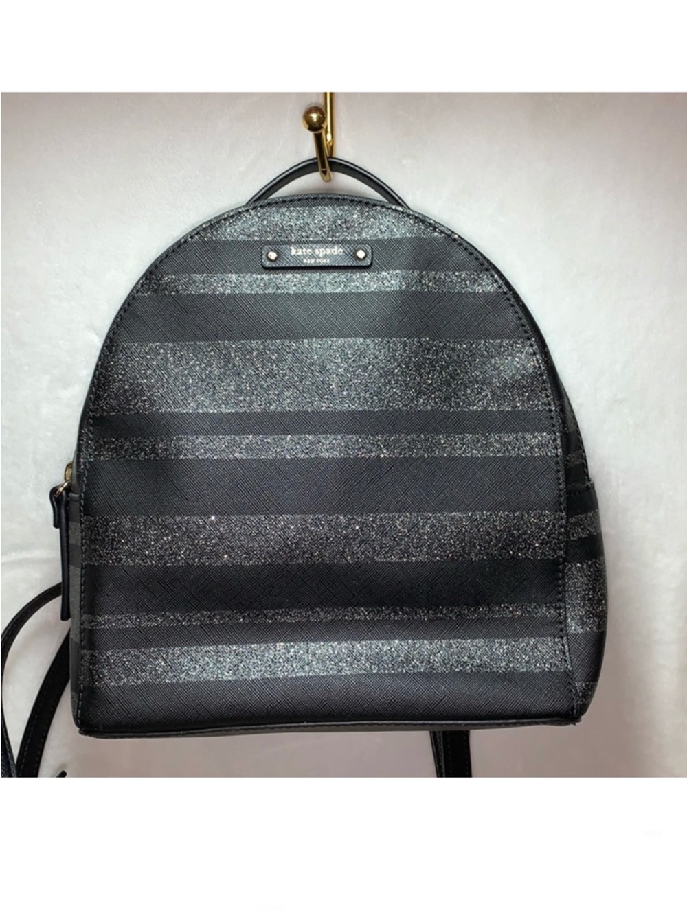Kate Spade New York Black Glitter Stripe Haven Lane Backpack